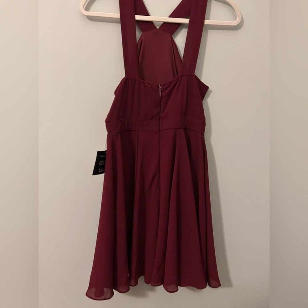 Lulu's Burgundy Dress with Halter Neck and Swing Skirt, Size Small, NWT - Picture 3 of 15